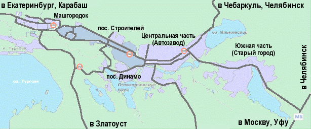 Схема проезда по городу Миассу